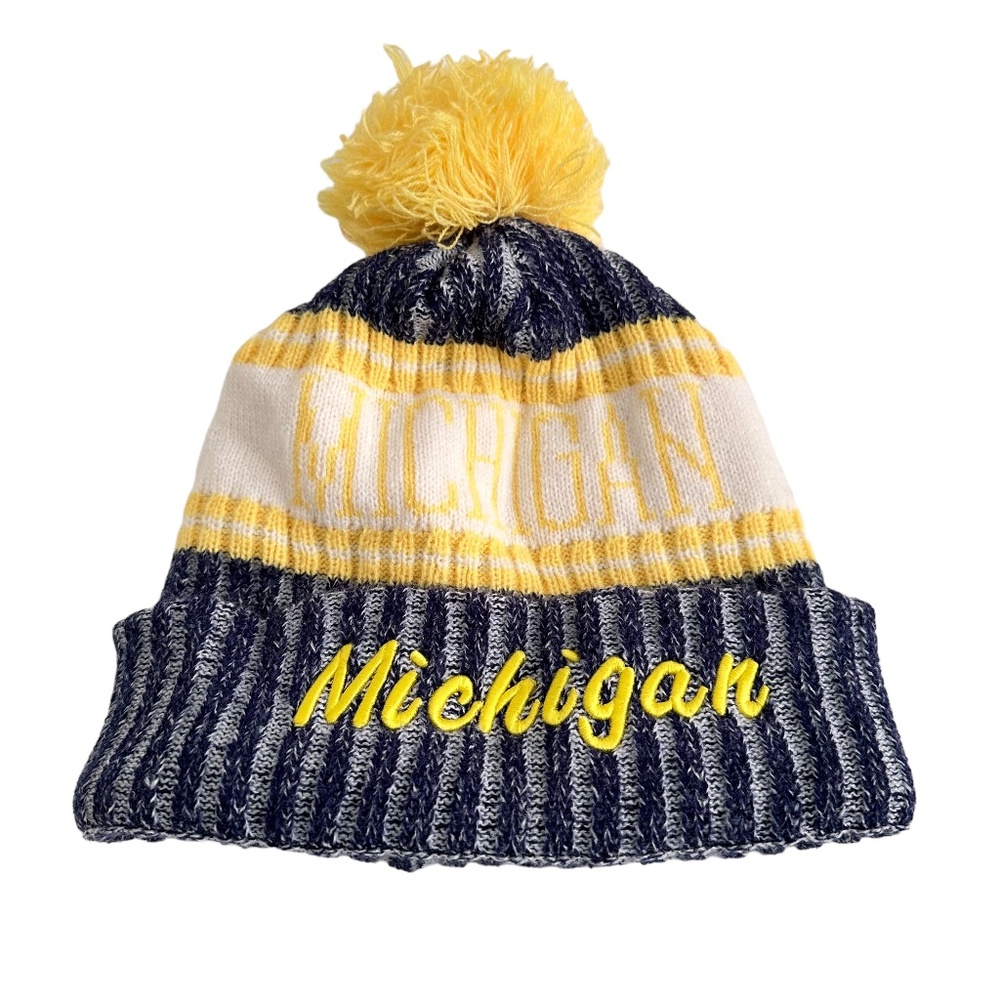 University of Michigan Pom Pom Beanie Hat One Size Unisex